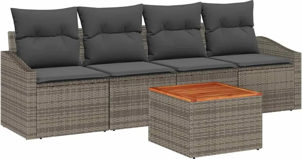 vidaXL Kerti Kanapé Szett párnával 5 pcs Szürke polirattan