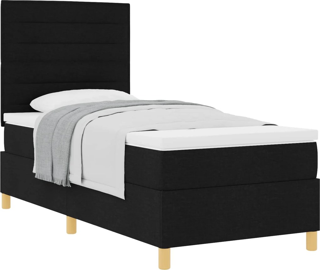 vidaXL Boxrugós ágy matracmal fejtámlával Fekete 90 x 190 cm szövet