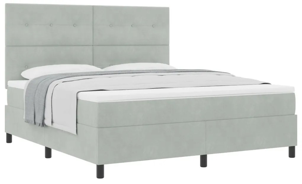 Boxspring Ágy Matracot tartalmazó Világosszürke Szuper King Bársonyos