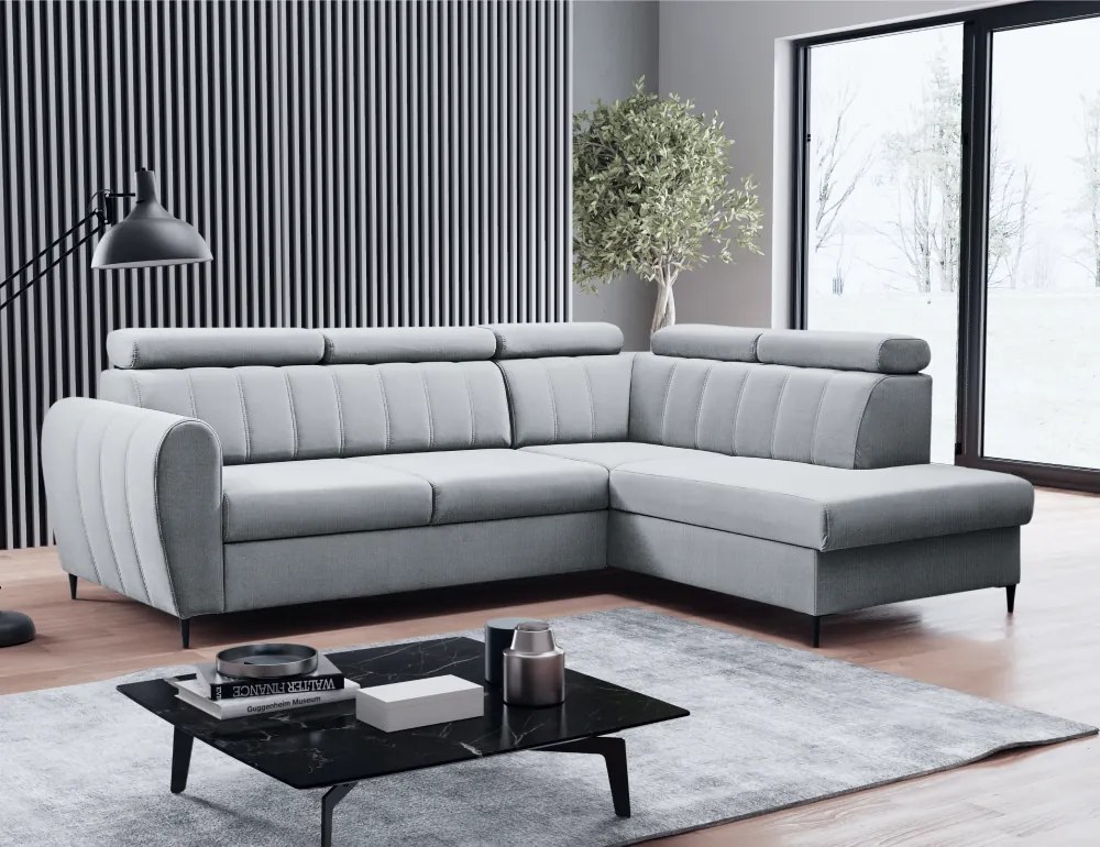 Kinyitható ülőgarnitúra, világosszürke, jobbos, KORIO L