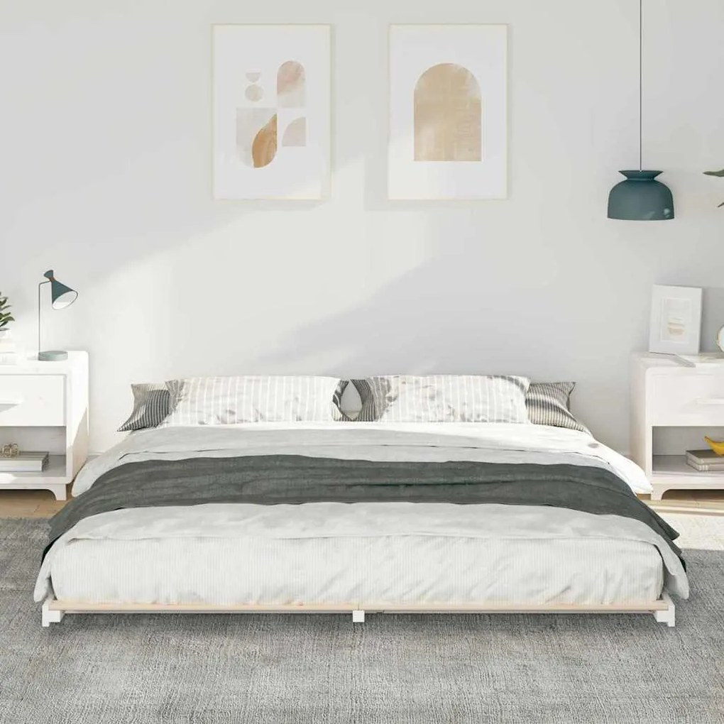Földi ágykeret Fehér 200 x 200 cm Tömör fenyőfa