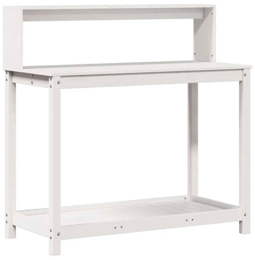 fehér tömör fenyőfa ültetőasztal polccal 108 x 50 x 109,5 cm