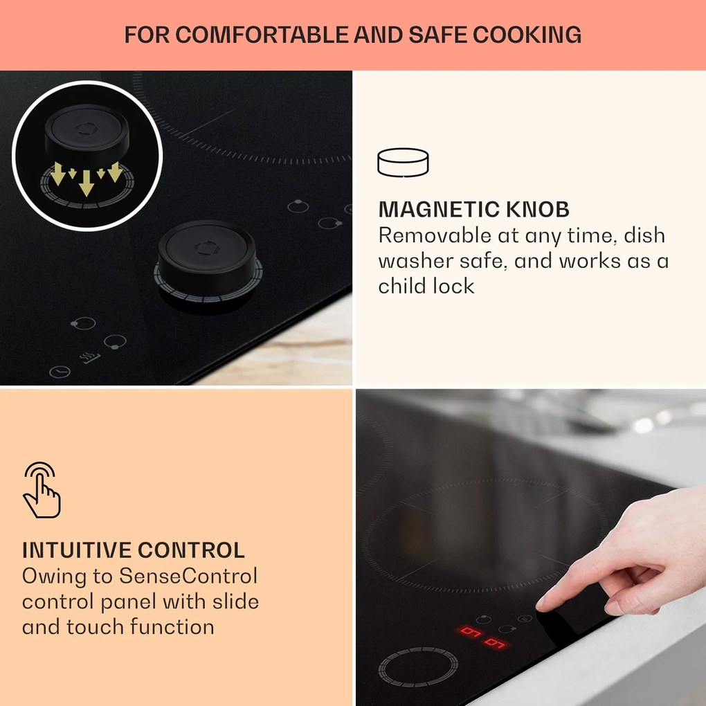 Klarstein Magnichef 4, beépített indukciós főzőlap, 7000 W, 4 zóna, üvegkerámia