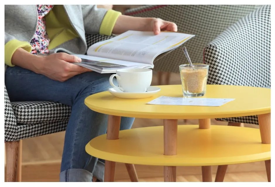 UFO sötétszürke dohányzóasztal natúr lábakkal, ⌀ 70 cm - Ragaba