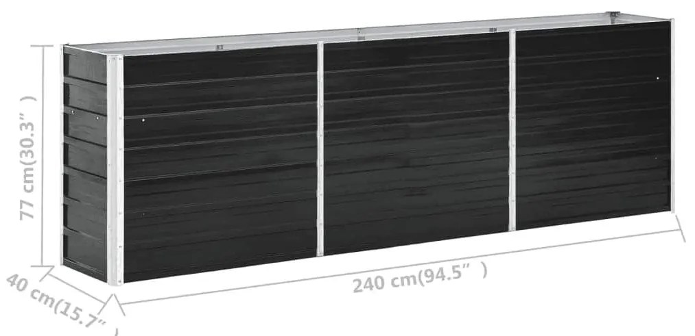antracitszürke horganyzott acél kerti magaságyás 240x40x77 cm