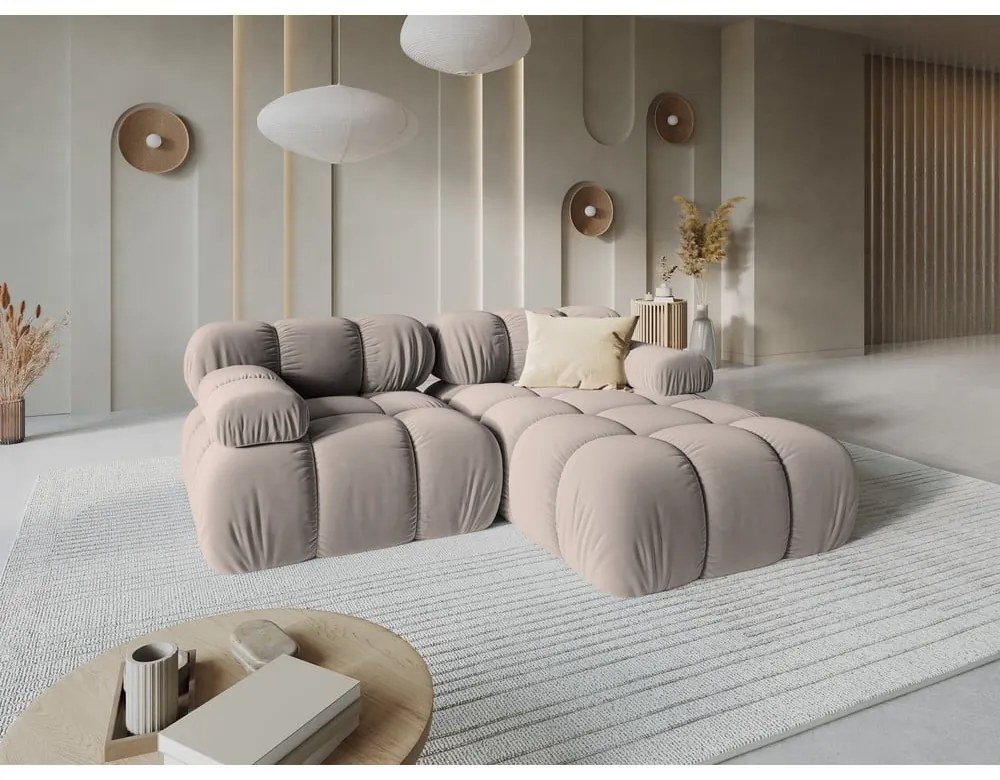 Világosbarna bársony moduláris sarokkanapé (jobb oldali) Bellis – Micadoni