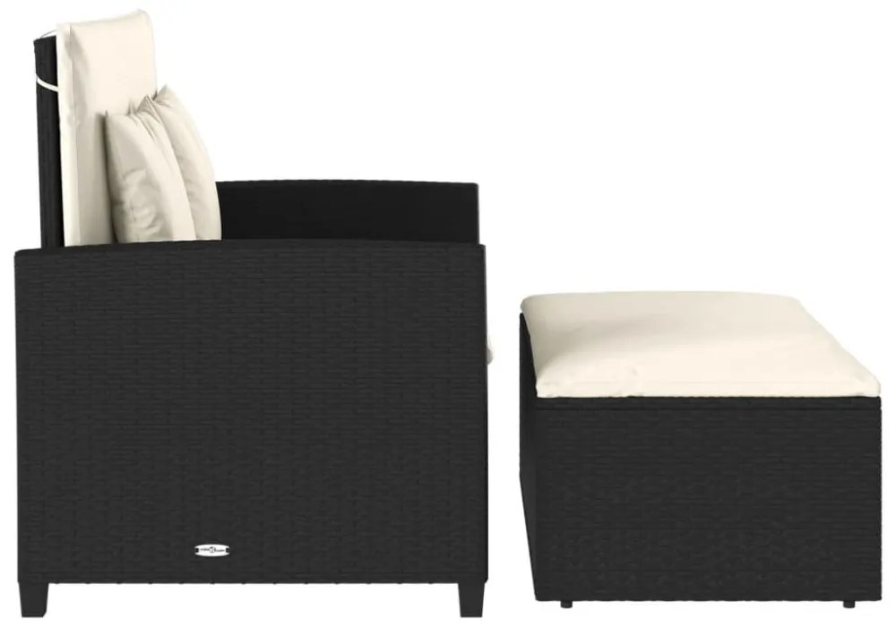 2 személyes fekete polyrattan kerti kanapé párnával