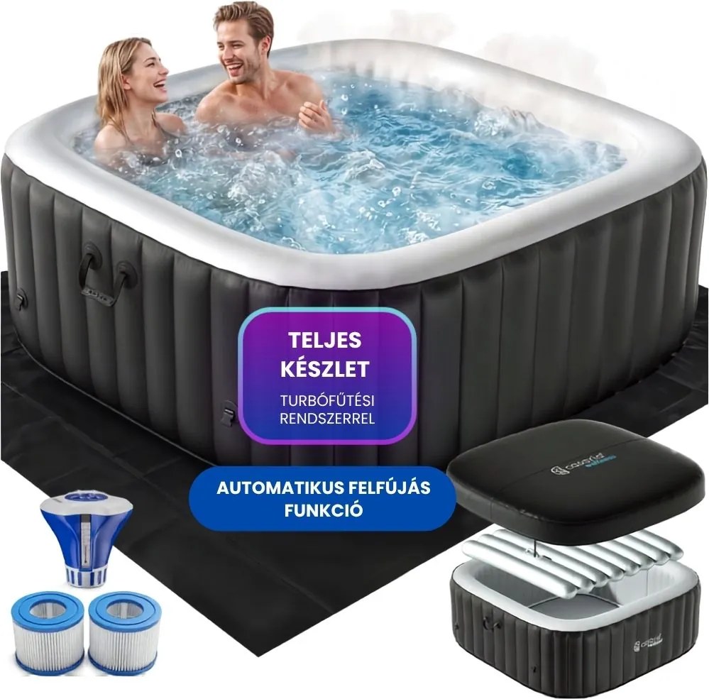 OASIS felfújható pezsgőfürdő 6 személy részére, négyzet alakú, fekete Casaria
