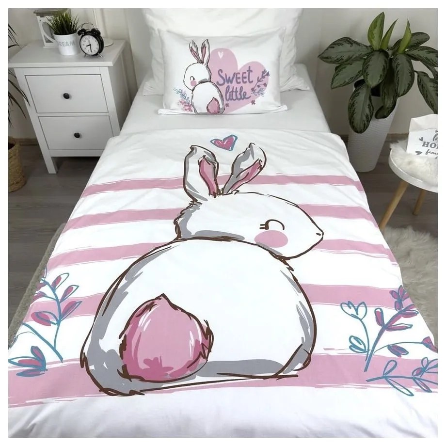 Fehér-rózsaszín pamut gyerek ágyneműhuzat babaágyhoz 100x135 cm Bunny "Sweet" – Jerry Fabrics