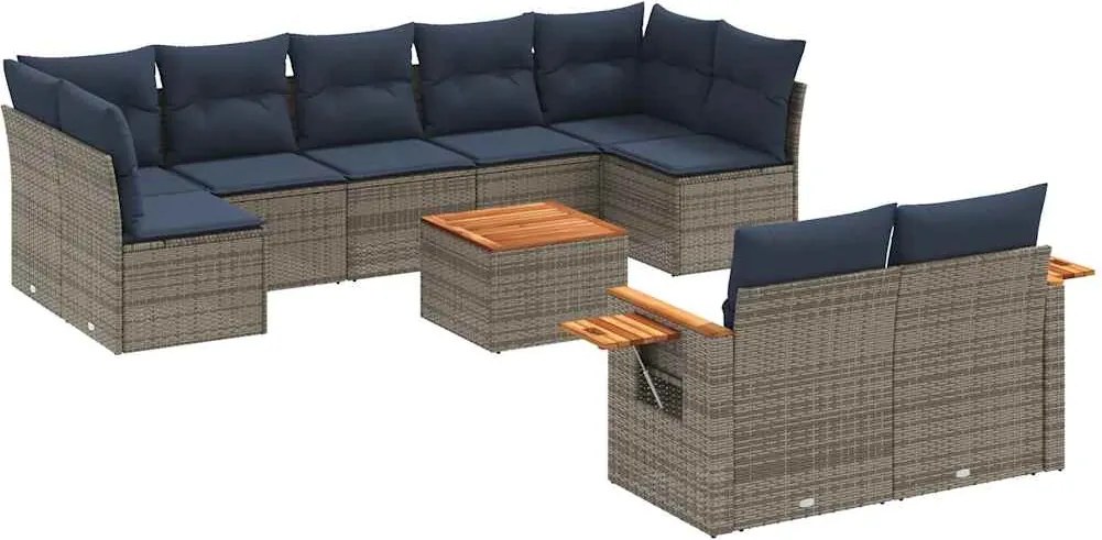 vidaXL 10 részes szürke polyrattan kerti ülőgarnitúra párnával