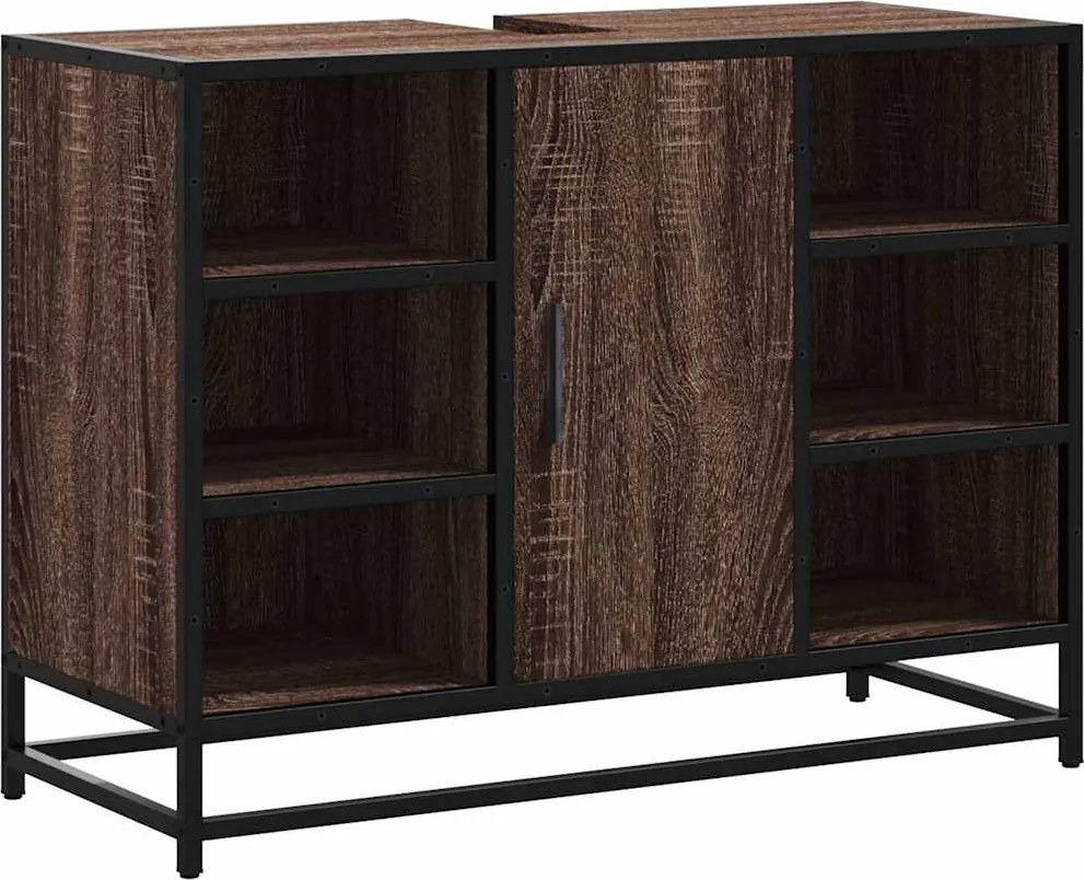 vidaXL barna tölgy szerelt fa fürdőszobai mosdószekrény 80x33x60 cm