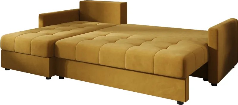 VENORIA L alakú kihúzható sarokkanapé, 220x143 cm, mustársárga + 2 párna INGYEN