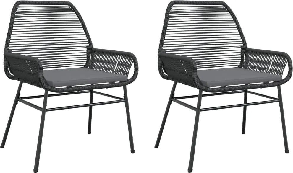 vidaXL 2 db fekete polyrattan kerti szék párnával