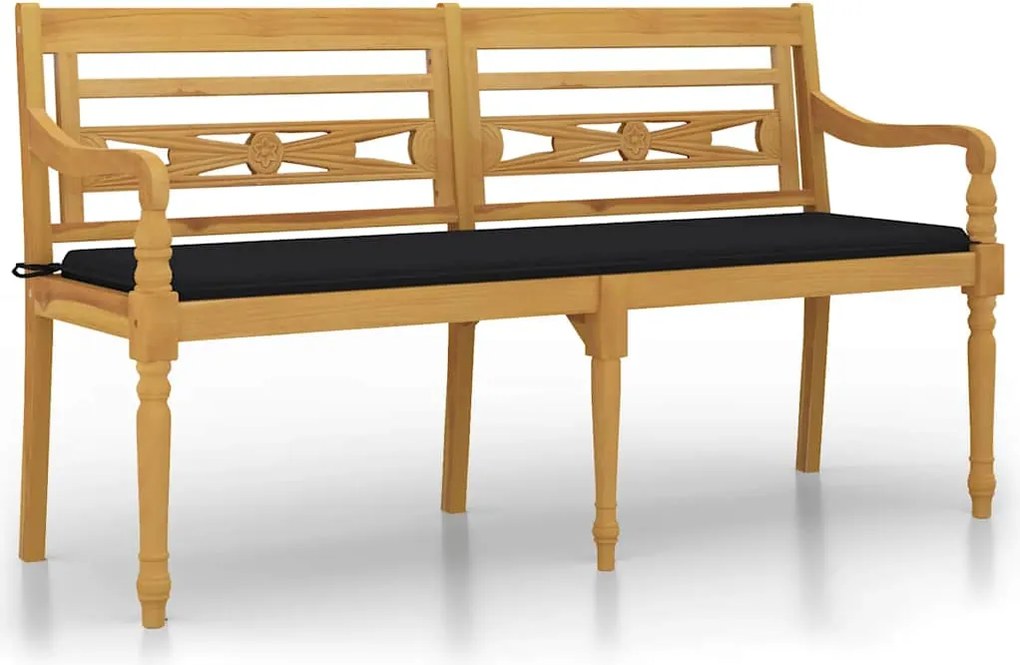 vidaXL tömör tíkfa Batavia pad fekete párnával 150 cm