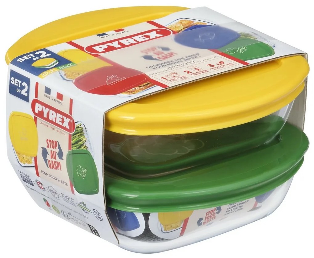 Pyrex szögletes üvegedény készlet 2 db, 0,3 l