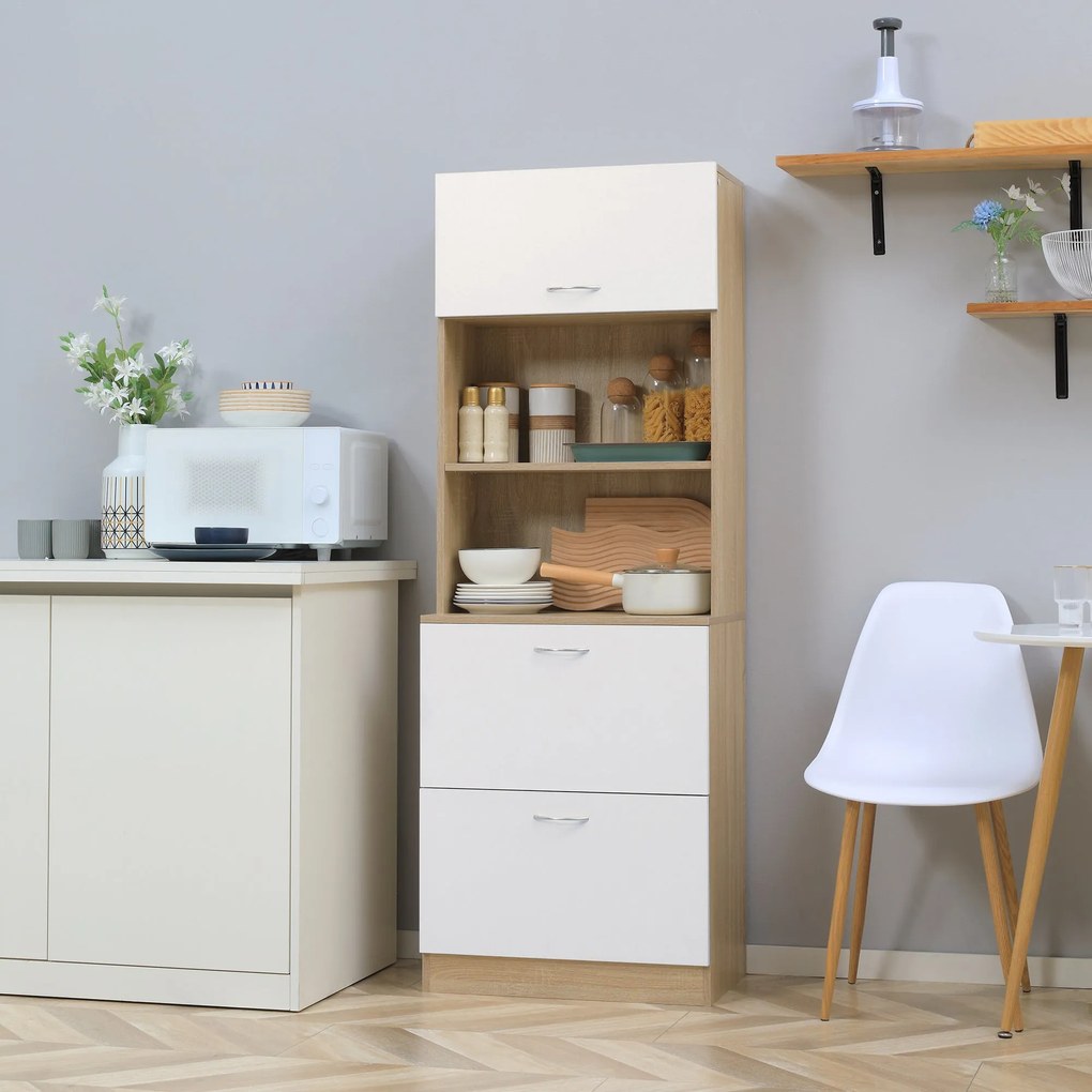 HOMCOM Konyhai Buffetszekrény 2 Fiókkal + Nagy Asztal 60 x 38 x 168 cm, Fehér MDF | Aosom