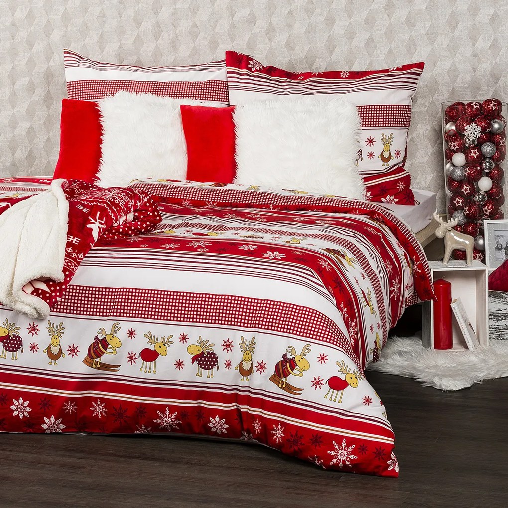 4Home Pamut ágyneműhuzat Rénszarvasok, 160 x 200 cm, 70 x 80 cm