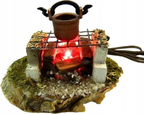 Tűzrakóhely Edényrel És Világítással 4,5V Betlehem dekorációhoz 6cm magas