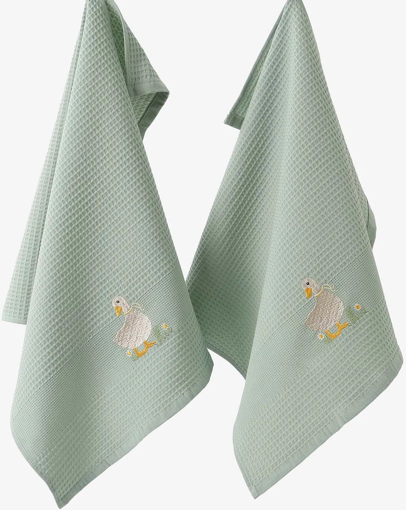 Goldea húsvéti hímzett waffle konyharuha - kacsa zsálya alapon 50 x 70 cm