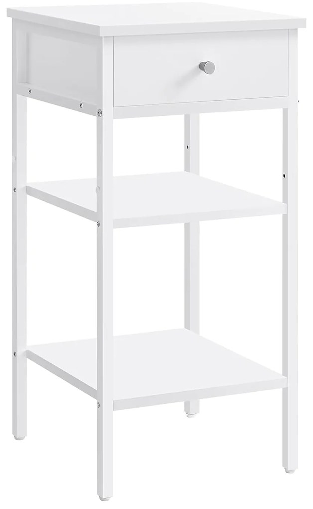 Lerakó asztal, éjjeli szekrény, fiókos, két polccal, 35 x 35 x 70 cm, fehér