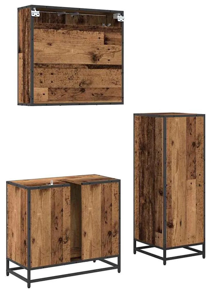 Fürdőszoba bútor szett 3 pcs Régi fa 35 x 37.5 x 100 cm Faanyag