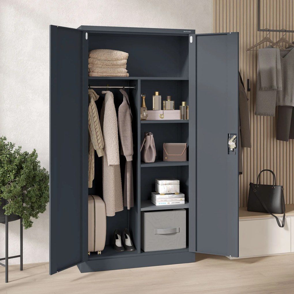 Fém öltözőszekrény DAWID, 900 x 1850 x 450 mm, antracit