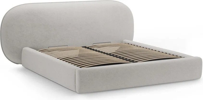 Világosszürke kárpitozott ágyneműtartós franciaágy ágyráccsal 200x200 cm Ovalo – Micadoni