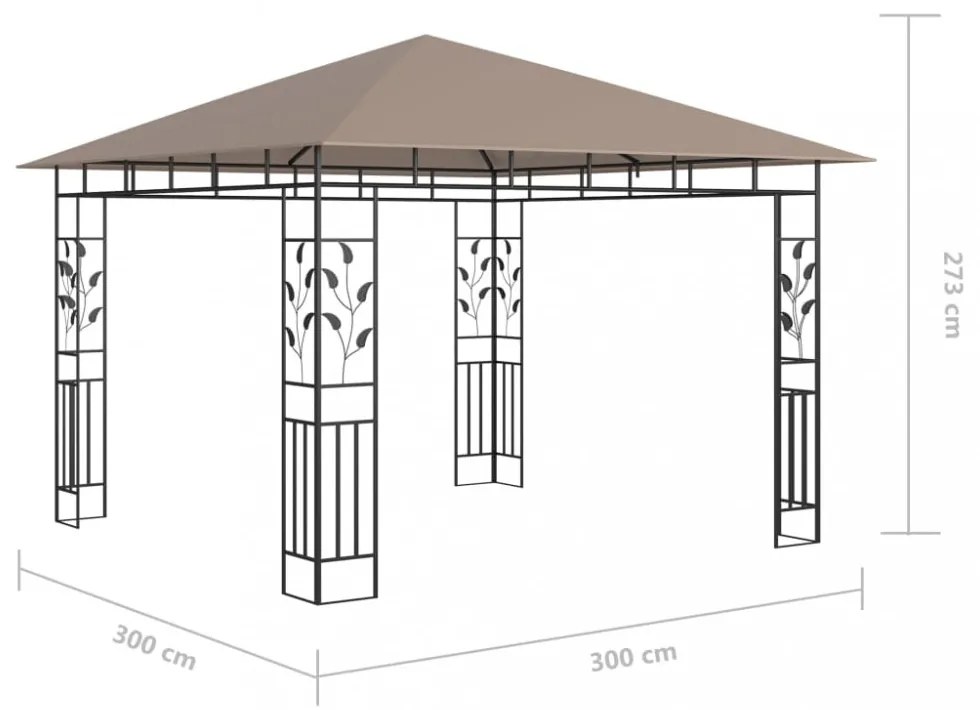 vidaXL tópszínű pavilon szúnyoghálóval/LED fényfüzérrel 3 x 3 x 2,73 m