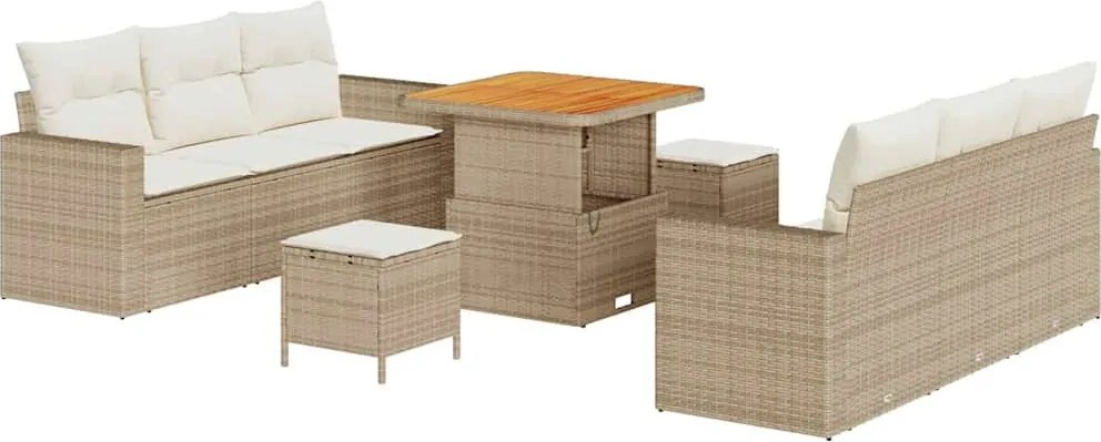 vidaXL Kerti Kanapé Szett párnával 9 pcs Bézs polirattan