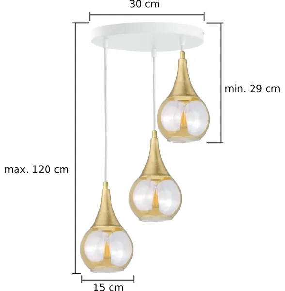 Csillár zsinóron LACRIMA WHITE 3xE27/60W/230V á. 30 cm