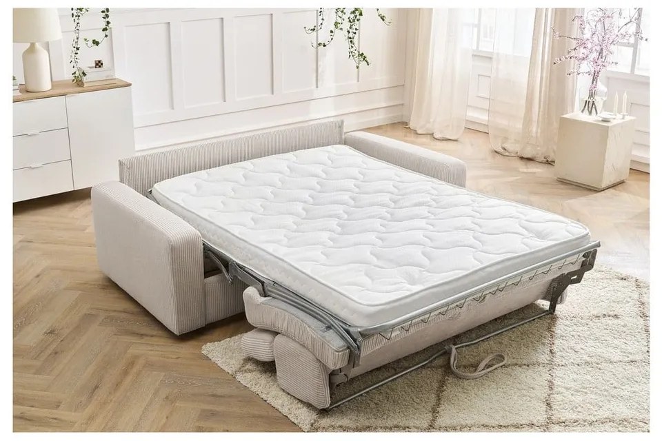 Krémszínű kordbársony kinyitható kanapé 215 cm Monaco – Bobochic Paris