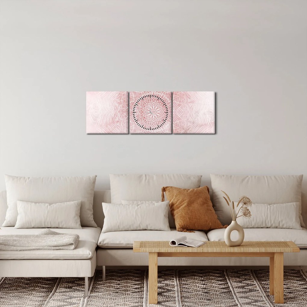 Kép - Rózsaszín mandala (órával) (90x30 cm)