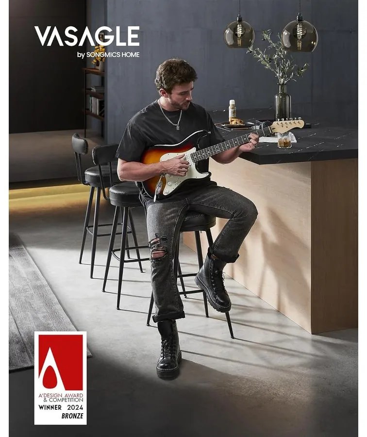 EKHO 360°-ban forgatható bárszék 2 darabos szett, 76 cm magas, tintafekete színben