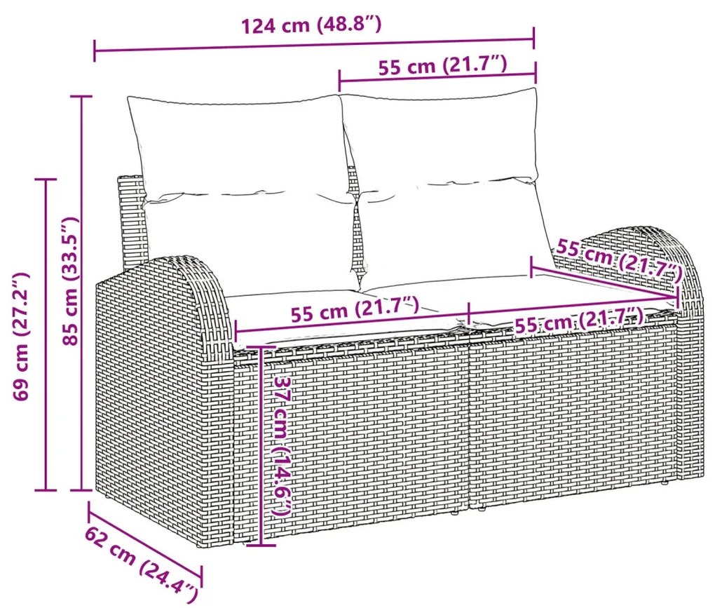 Kerti Kanapé Szett párnával 3 pcs Világosszürke Poli rattan