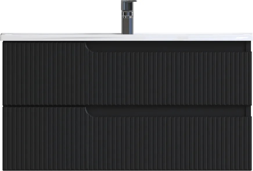 Piramida EURIDIKA fali fürdőszobabútor - műmárvány mosdóval -2 fiókos - PINO FEKETE - 100 x 48 x 53