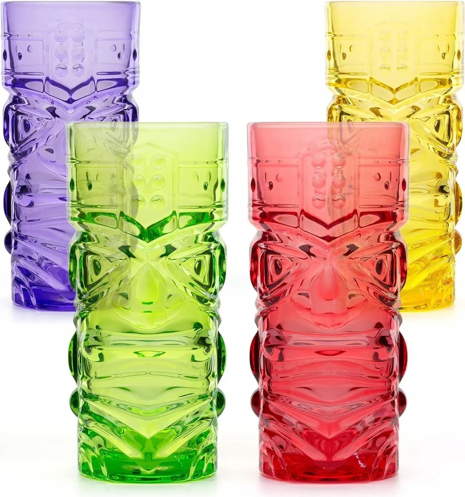 4 Db-os Tiki Bar Pohár Szett 450ML Színes Koktél Hawaii Stílus