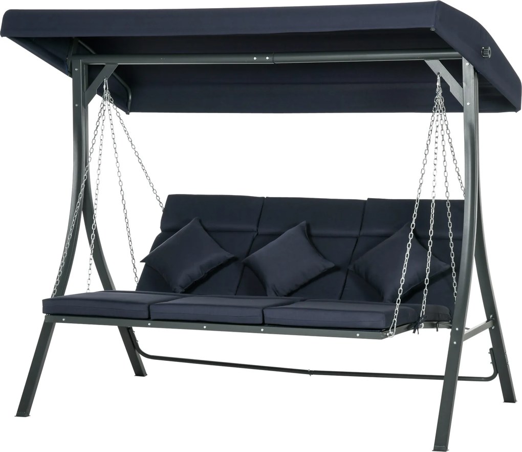 Outsunny 3-Fős Hollywoodi Hinta, Állítható Napernyővel Ellátott Hinta Pad, Kerti Hinta Párnákkal, Akár 270 kg Teherbíró Képességgel, Fém, Textil, Söté