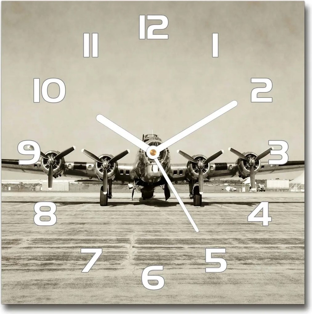 Négyzet alakú üveg falióra Régi bombázó 30x30 cm