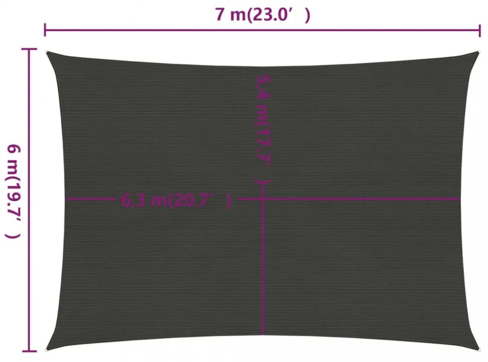 antracitszürke HDPE napvitorla 160 g/m² 6 x 7 m