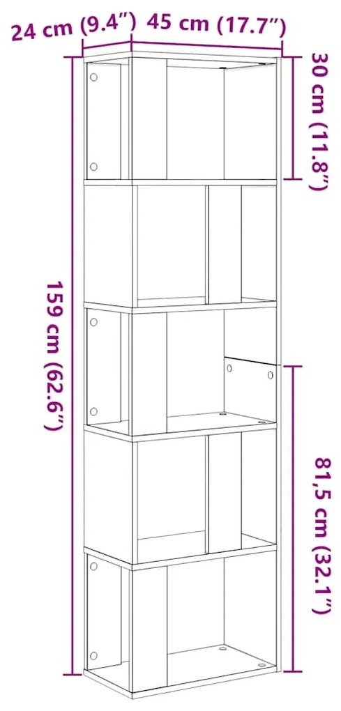 fekete tölgy szerelt fa könyvszekrény/szobaosztó 45x24x159 cm
