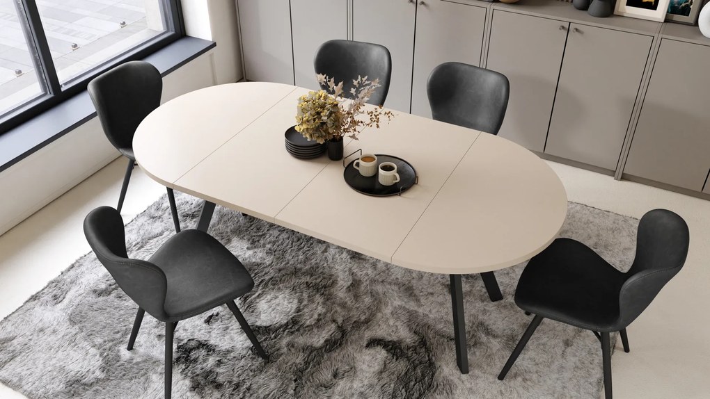 Mazzoni ALMO Bézs/fekete lábak - BŐVÍTHETŐ KEREK ASZTAL Y ALAKÚ LÁBAKKAL LOFT/IPARI STÍLUSÚ NAPPALIBA/ÉTKEZŐBE