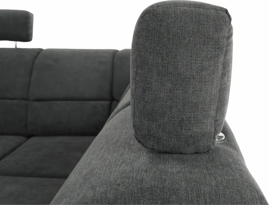 Ülőgarnitúra, műbőr fekete/szövet sötétszürke, jobbos, SANTIAGO U