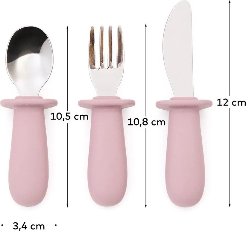 Rózsaszín műanyag-szilikon gyerek evőeszköz 3 db-os Lili – Kave Home