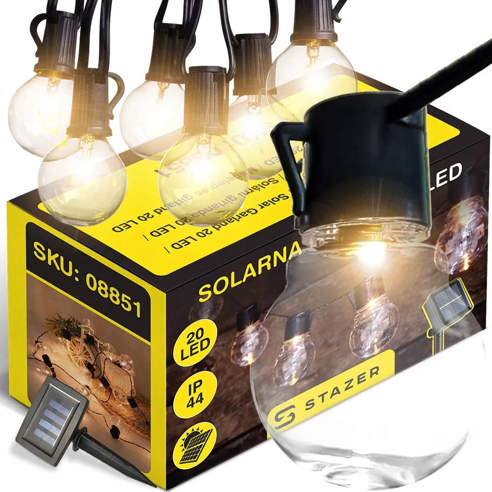 Napelemes Lámpa Meleg Kerti Fényfüzér Izzó Gömbök Terasz Erkély