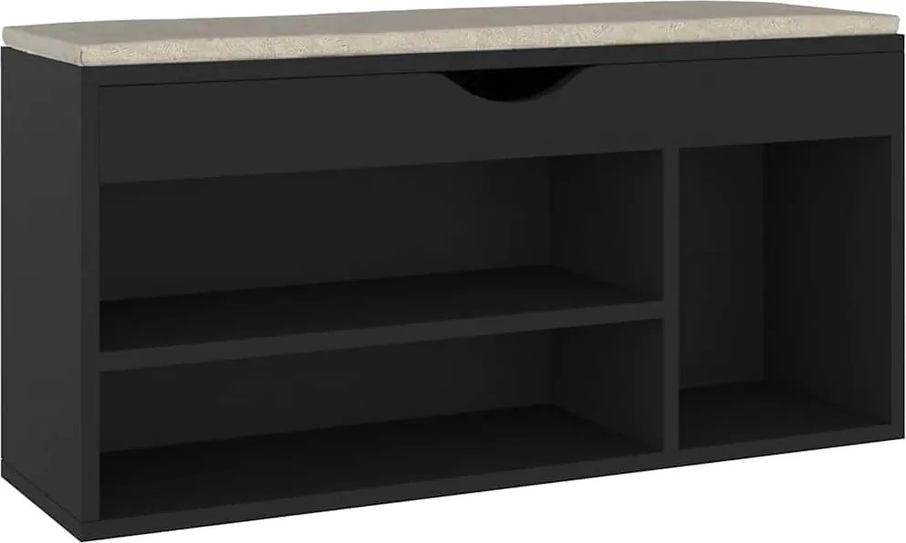 vidaXL fekete szerelt fa cipőtároló pad párnával 104 x 30 x 49 cm