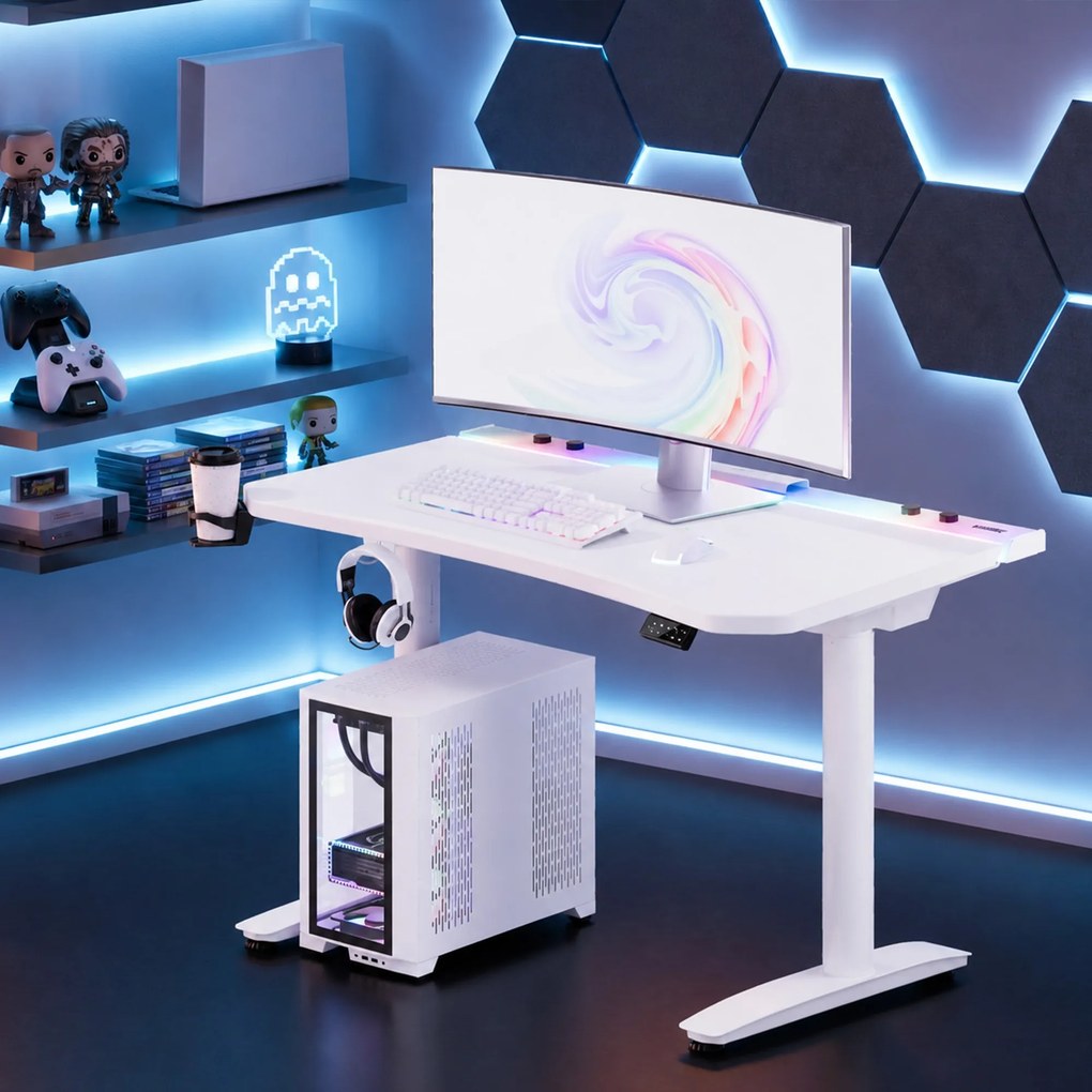 Elektromos RGB gamingasztal tartókkal, fehér, 160 cm: Diablo X-Forge 1600