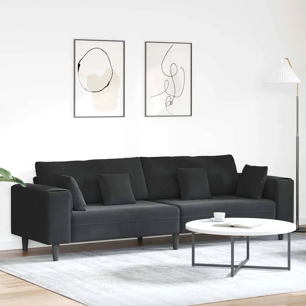 Bársony Kanapé párnával Fekete 208 cm Bársony