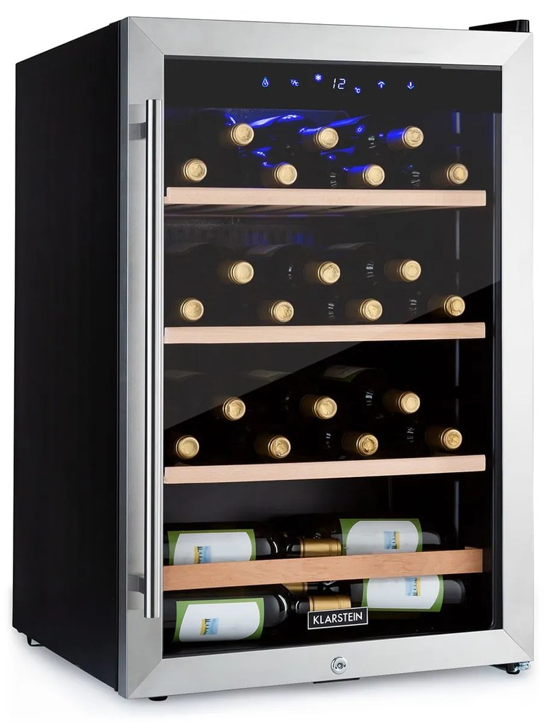 Klarstein Vinamour 48 Uno, borhűtő, 128 liter, 48 palack, 3 polc, 4 - 18 °C, rozsdamentes acél