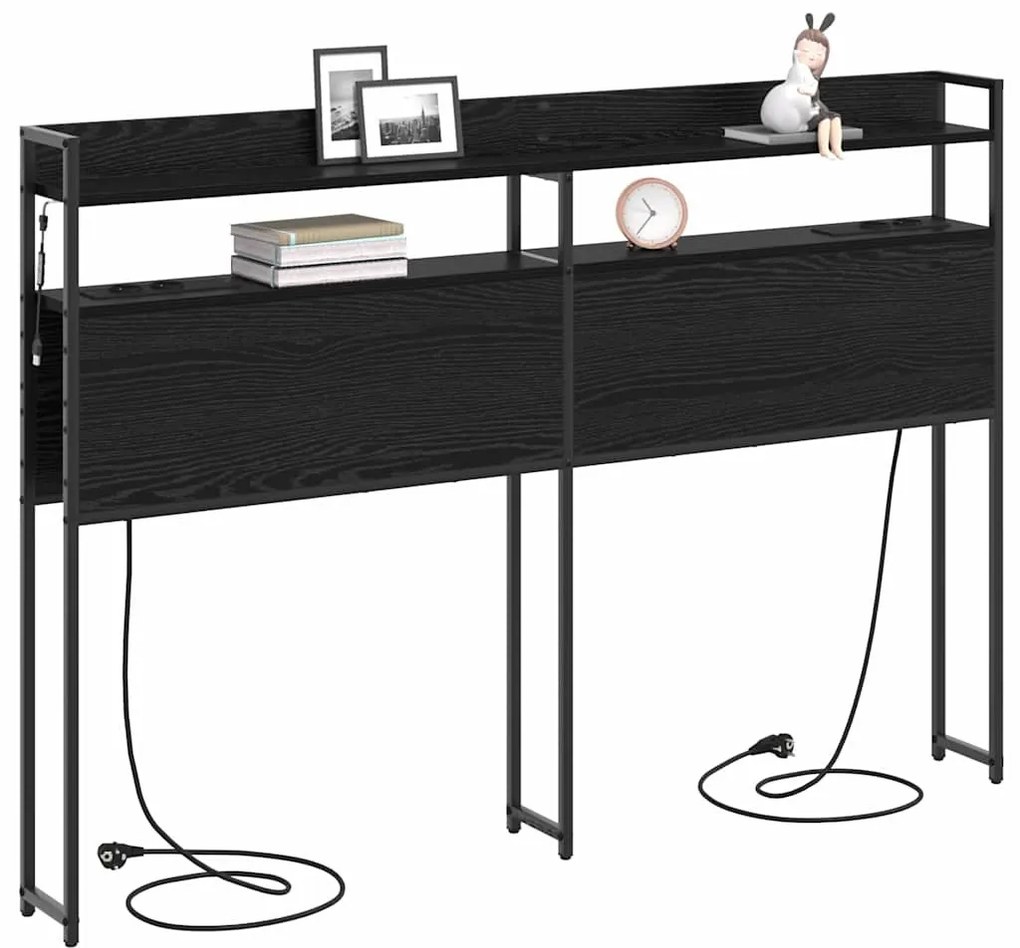 Fejtámla LED -es lámpákkal polcokkal Musta tammi 160 cm Faanyag