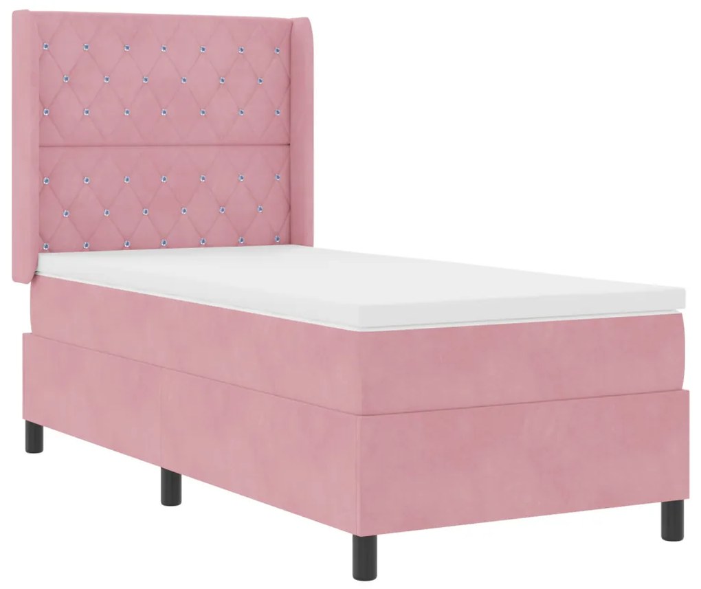 Boxspring Ágy Mattal és LED Fénnyel Rózsaszín 90x190 cm Bársony